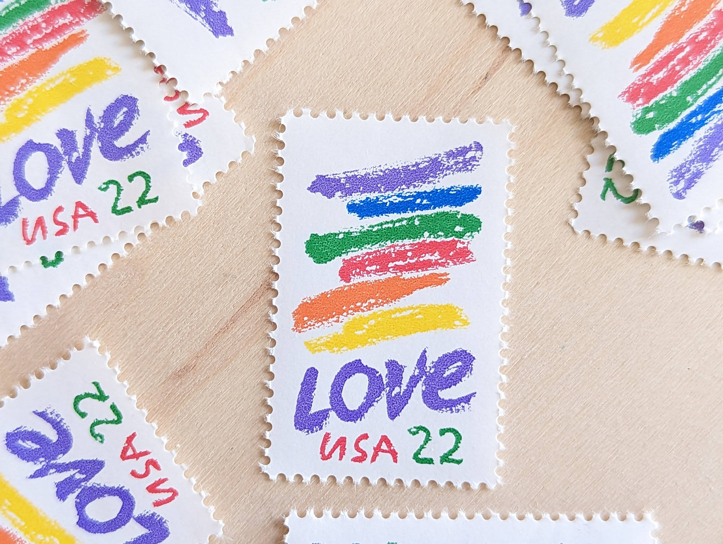 Set of 10 Love Crayon Rainbow Stamps, 22 cent stamps, 1986 Unused USPS Postage Stamps