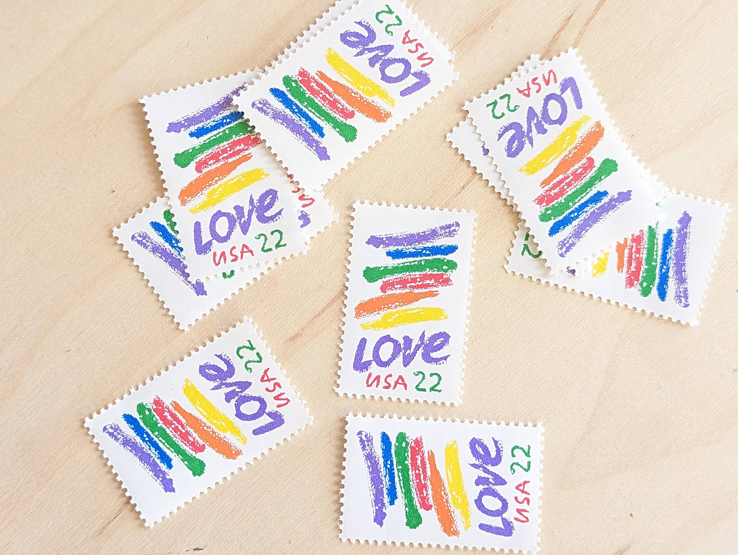 Set of 10 Love Crayon Rainbow Stamps, 22 cent stamps, 1986 Unused USPS Postage Stamps