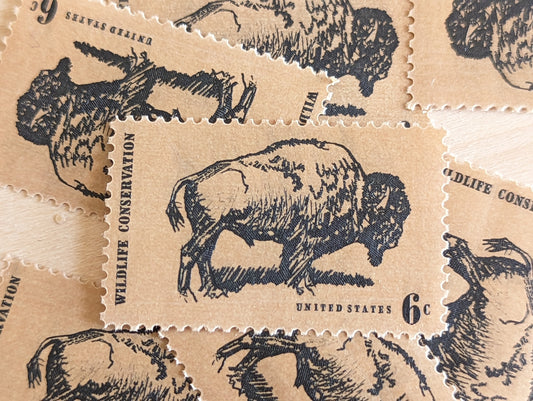 Wildlife Conservation Bison, Vintage Unused USPS 6 Cent Postage Stamps, Wildlife Conservation Stamps (Bison), 1970, Gummed