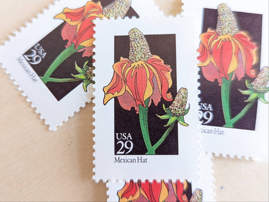 Set of 5 Mexican Hat Wildflower Stamps, 29 cent stamps, 1992 Unused USPS Postage Stamps