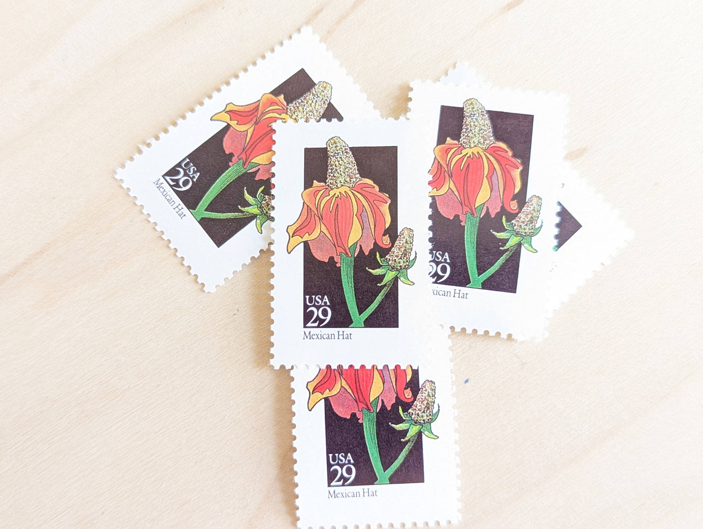 Set of 5 Mexican Hat Wildflower Stamps, 29 cent stamps, 1992 Unused USPS Postage Stamps