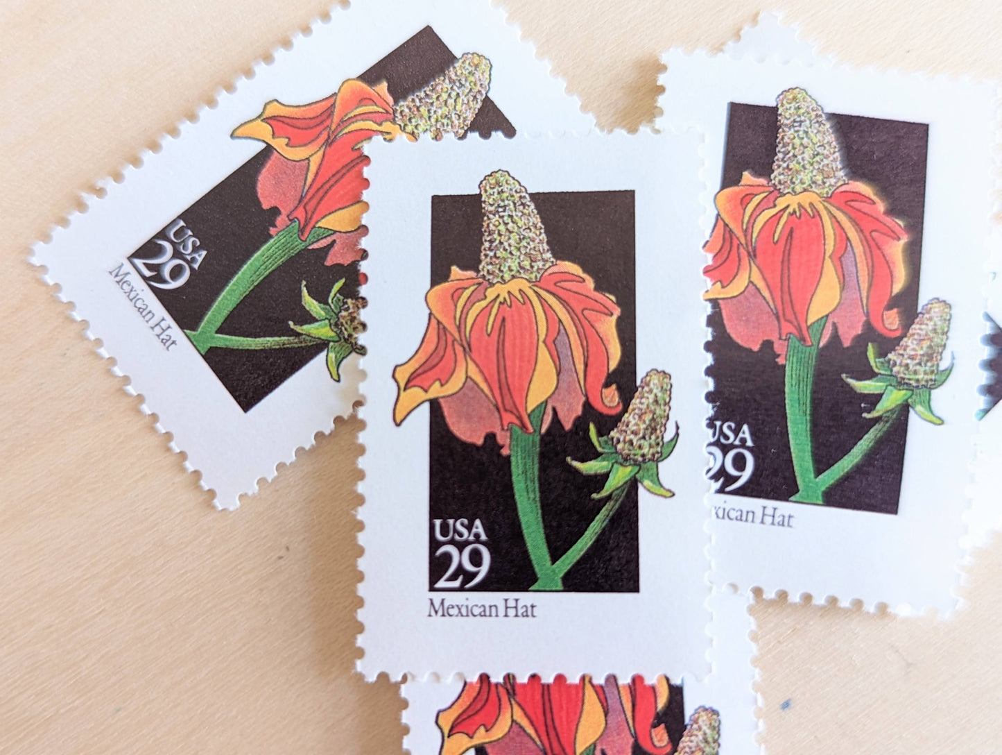 Set of 5 Mexican Hat Wildflower Stamps, 29 cent stamps, 1992 Unused USPS Postage Stamps