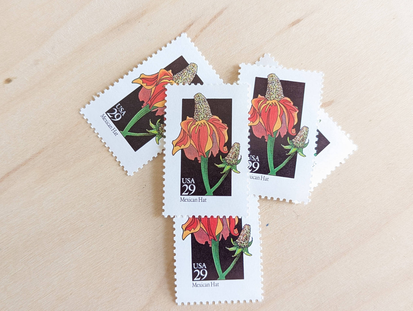 Set of 5 Mexican Hat Wildflower Stamps, 29 cent stamps, 1992 Unused USPS Postage Stamps