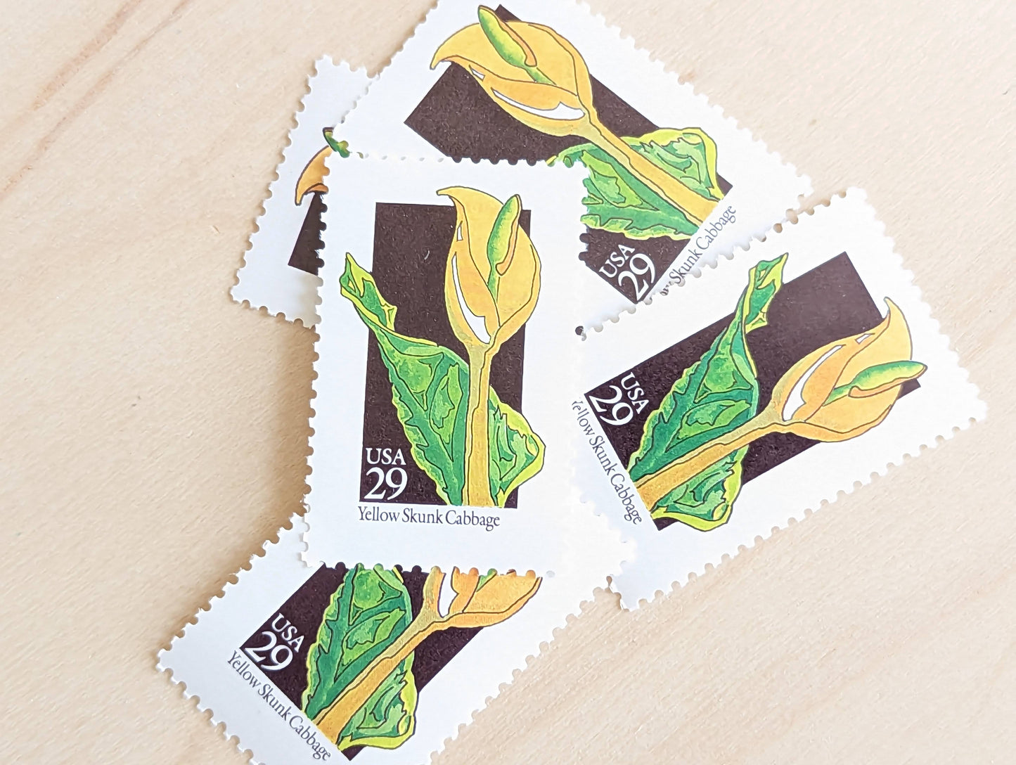 Set of 5 Yellow Skunk Cabbage Wildflower Stamps, 29 cent stamps, 1992 Unused USPS Postage Stamp