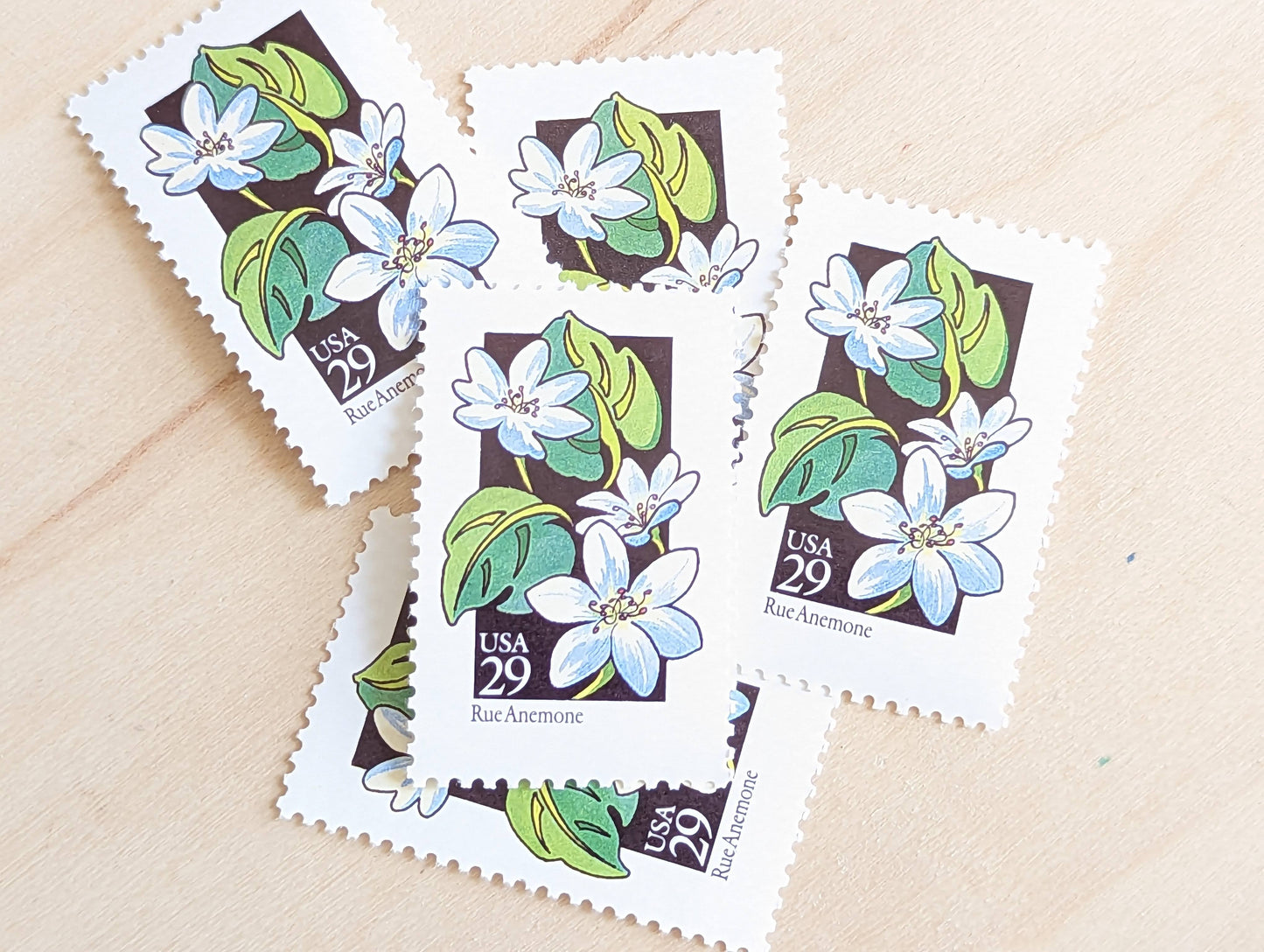 Set of 5 Rue Anemone Wildflower Stamps, 29 cent stamps, 1992 Unused USPS Postage Stamp