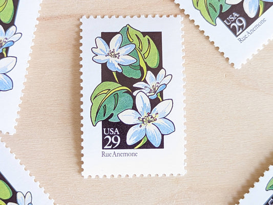 Set of 5 Rue Anemone Wildflower Stamps, 29 cent stamps, 1992 Unused USPS Postage Stamp