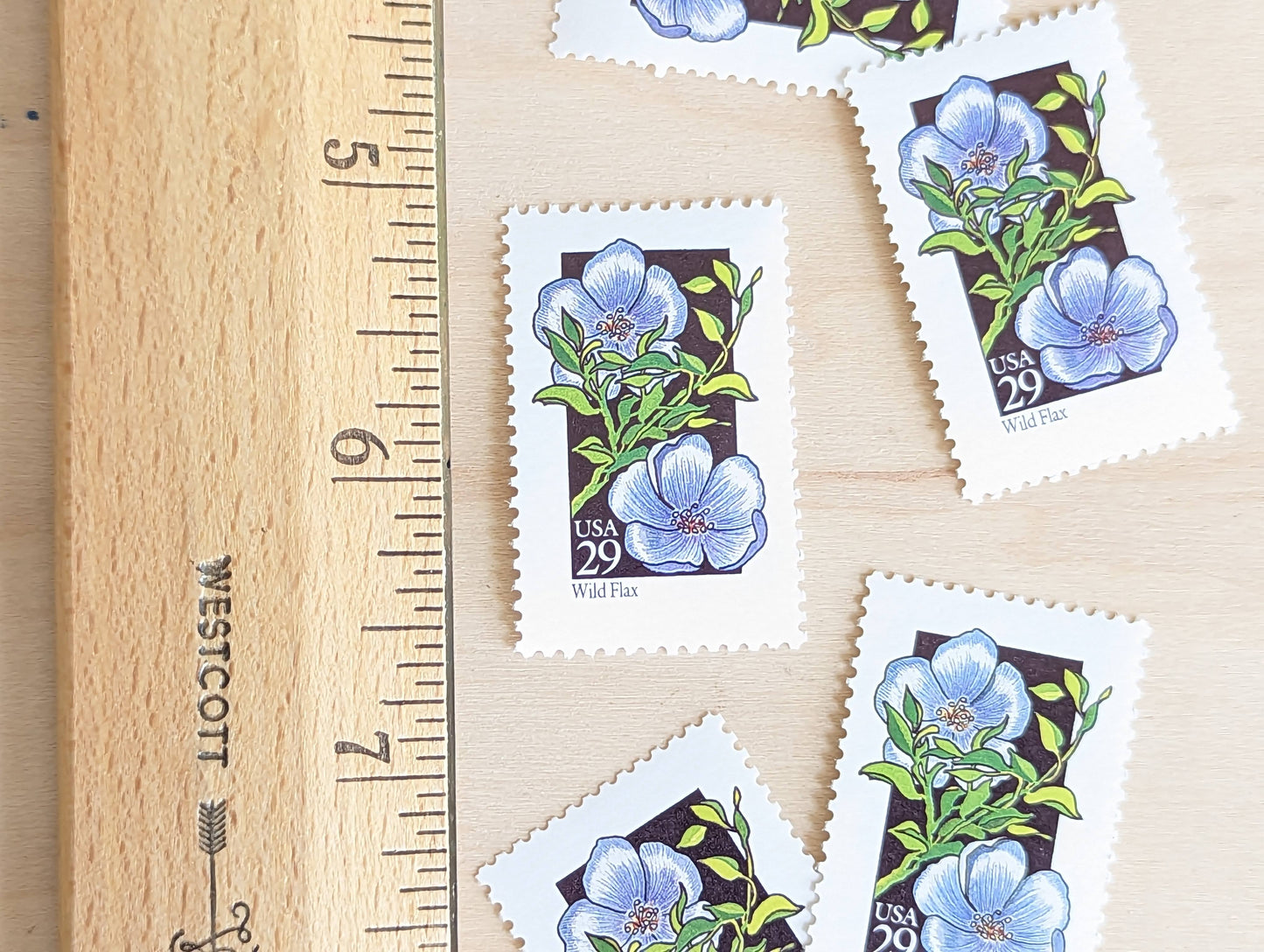 Set of 5 Wild Flax Wildflower Stamps, 29 cent stamps, 1992 Unused USPS Postage Stamp