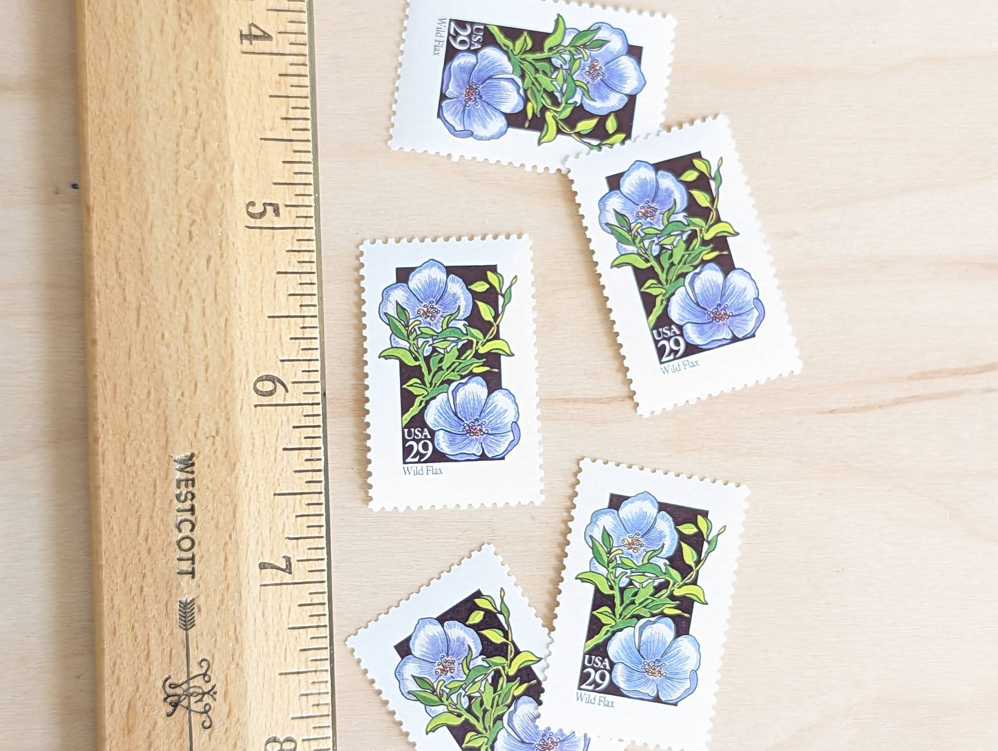 Set of 5 Wild Flax Wildflower Stamps, 29 cent stamps, 1992 Unused USPS Postage Stamp