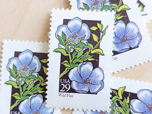 Set of 5 Wild Flax Wildflower Stamps, 29 cent stamps, 1992 Unused USPS Postage Stamp