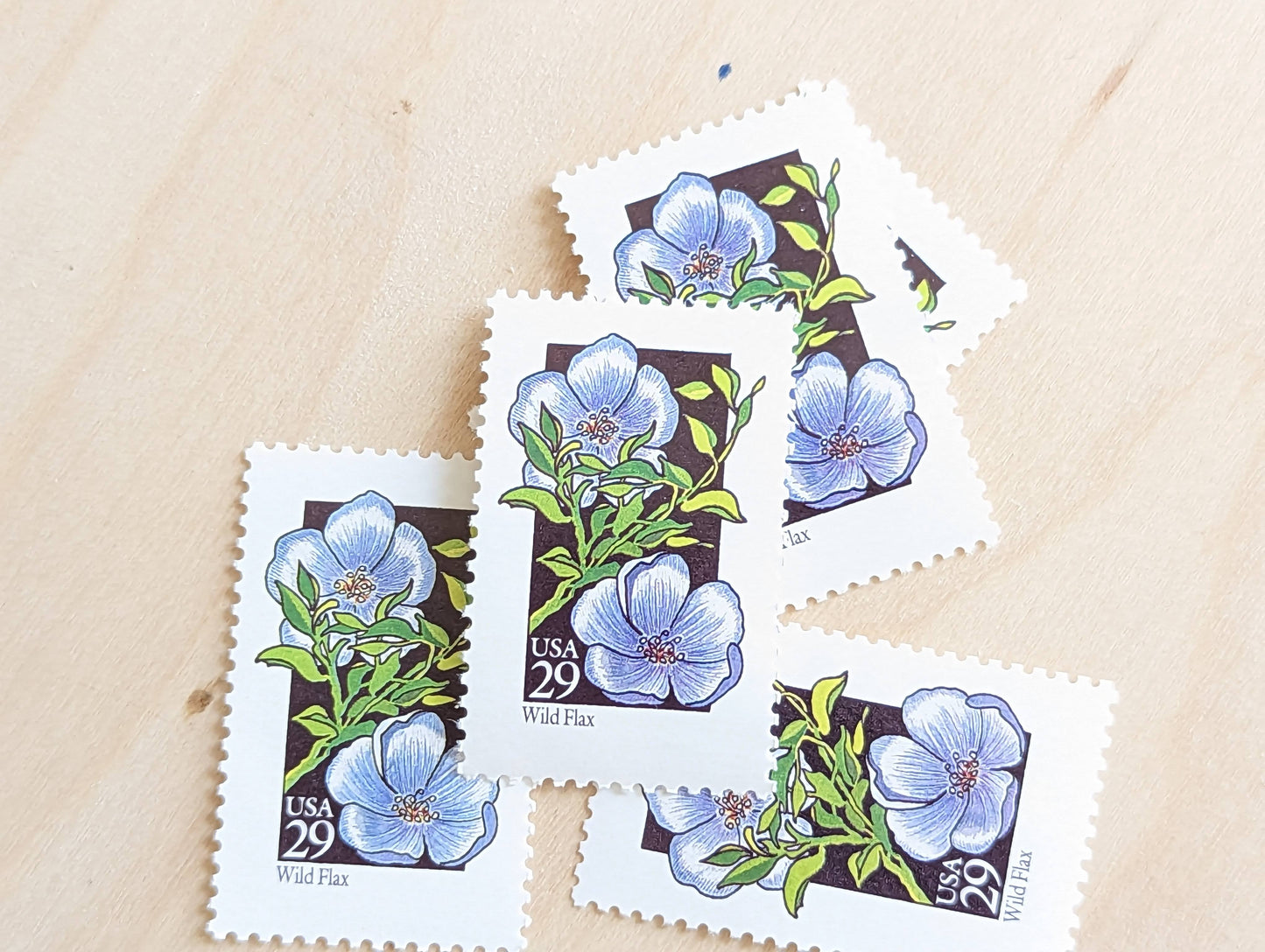 Set of 5 Wild Flax Wildflower Stamps, 29 cent stamps, 1992 Unused USPS Postage Stamp