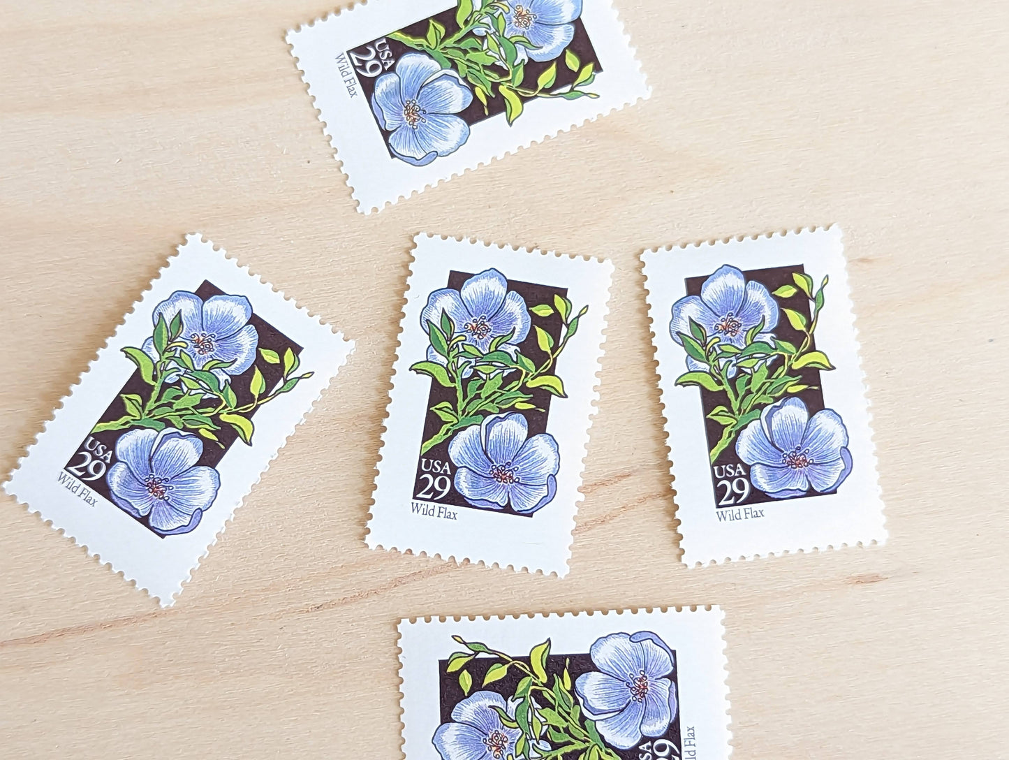 Set of 5 Wild Flax Wildflower Stamps, 29 cent stamps, 1992 Unused USPS Postage Stamp