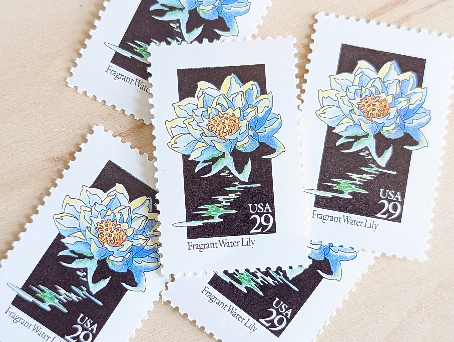 Set of 5 Fragrant Water Lily Wildflower Stamps, 29 cent stamps, 1992 Unused USPS Postage Stamps