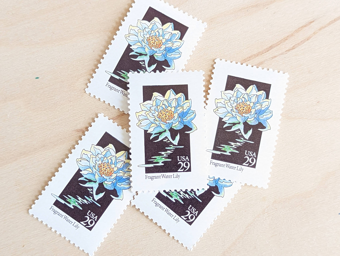 Set of 5 Fragrant Water Lily Wildflower Stamps, 29 cent stamps, 1992 Unused USPS Postage Stamps