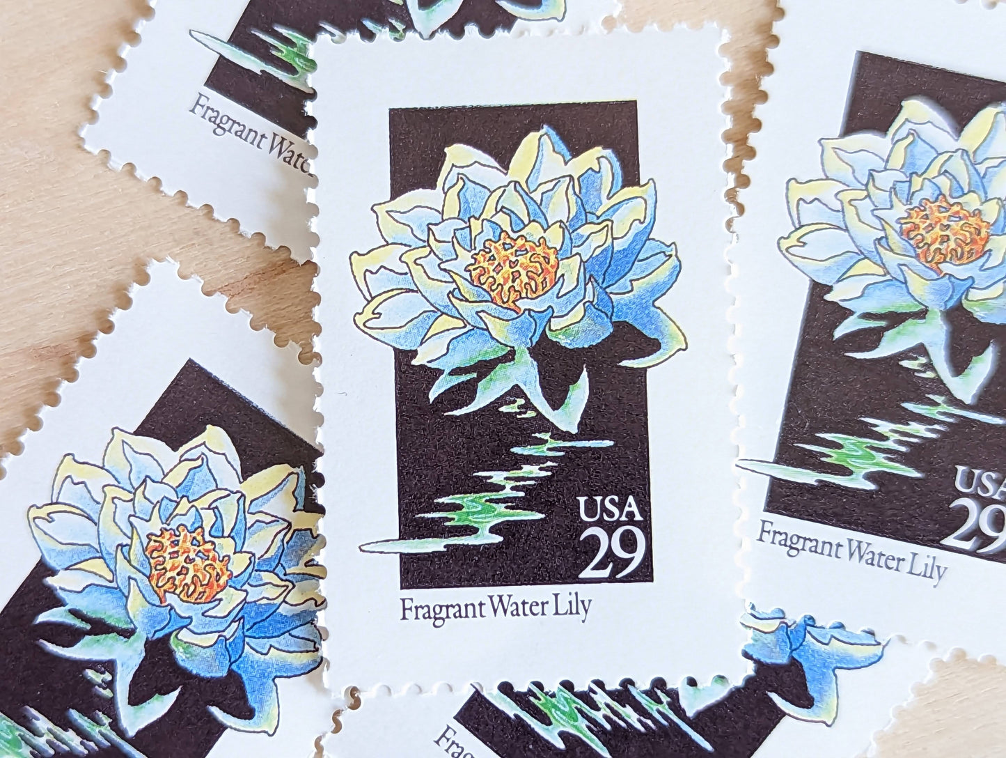 Set of 5 Fragrant Water Lily Wildflower Stamps, 29 cent stamps, 1992 Unused USPS Postage Stamps