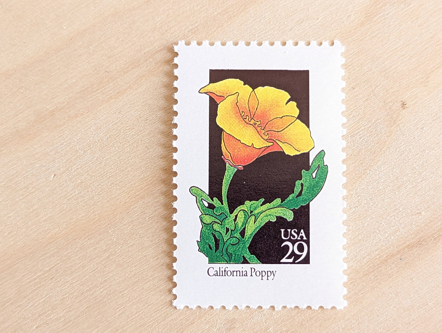 Set of 5 California Poppy Wildflower Stamps, 29 cent stamps, 1992 Unused USPS Postage Stamps