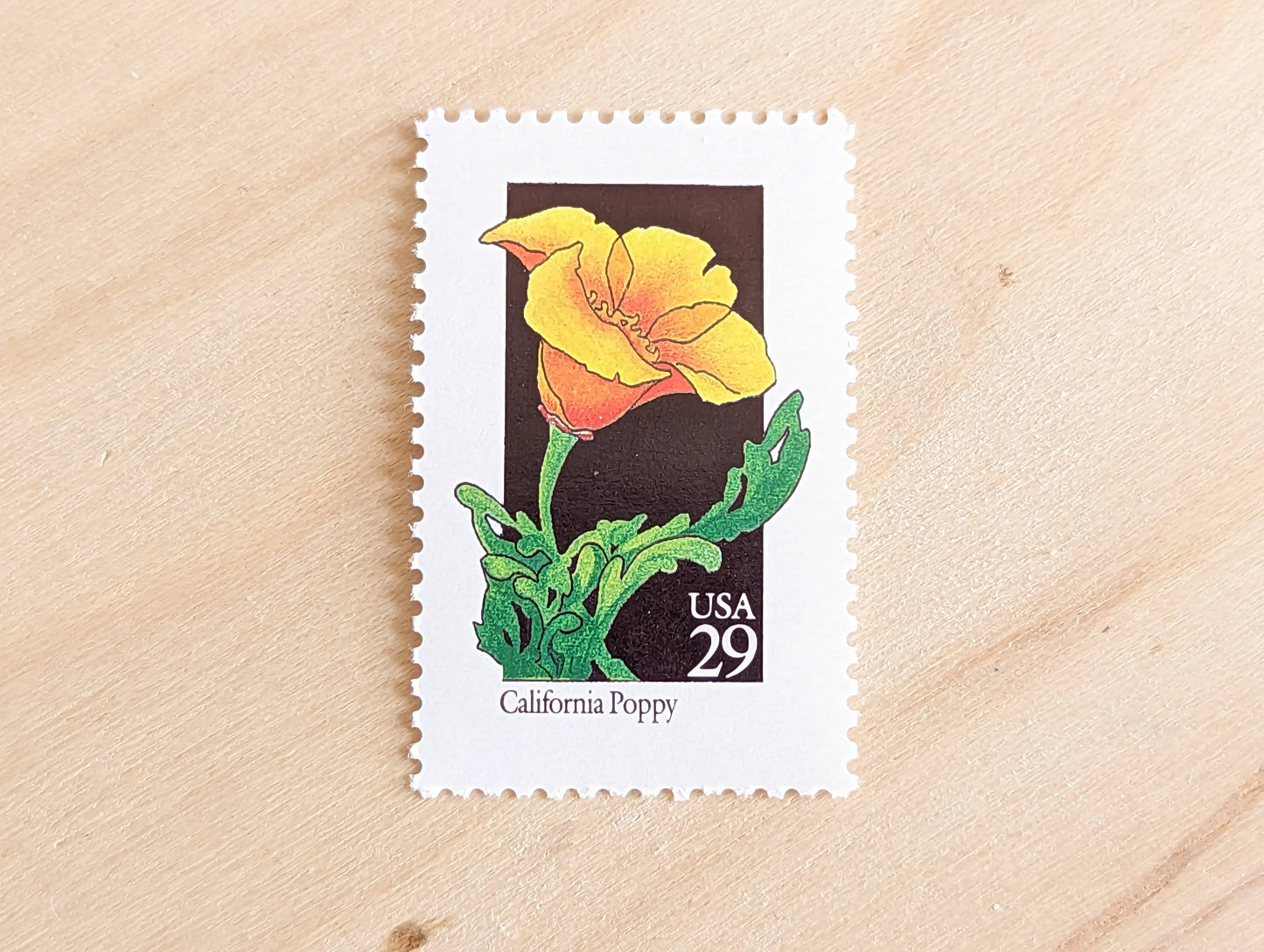 Set of 5 California Poppy Wildflower Stamps, 29 cent stamps, 1992 Unused USPS Postage Stamps