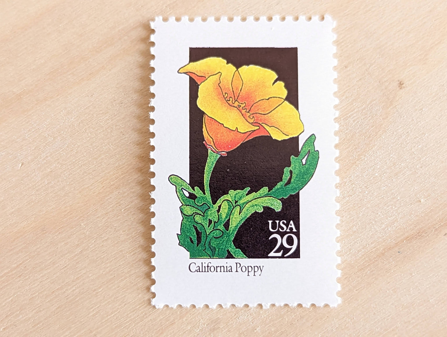 Set of 5 California Poppy Wildflower Stamps, 29 cent stamps, 1992 Unused USPS Postage Stamps