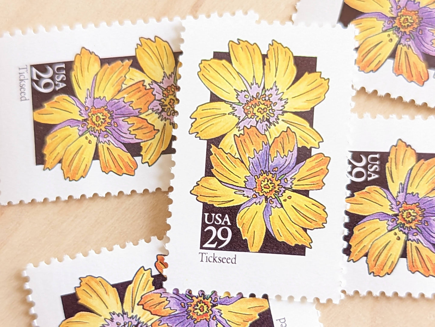 Set of 5 Tickseed Wildflower Stamps, 29 cent stamps, 1992 Unused USPS Postage Stamp