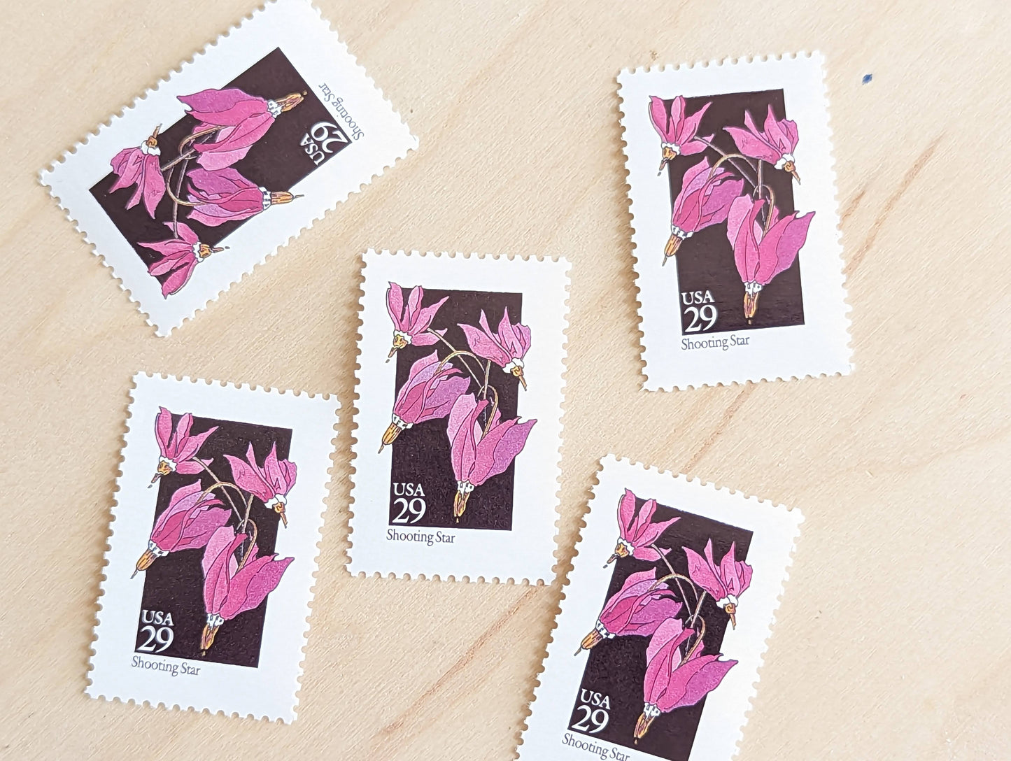 Set of 5 Shooting Star Wildflower Stamps, 29 cent stamps, 1992 Unused USPS Postage Stamp