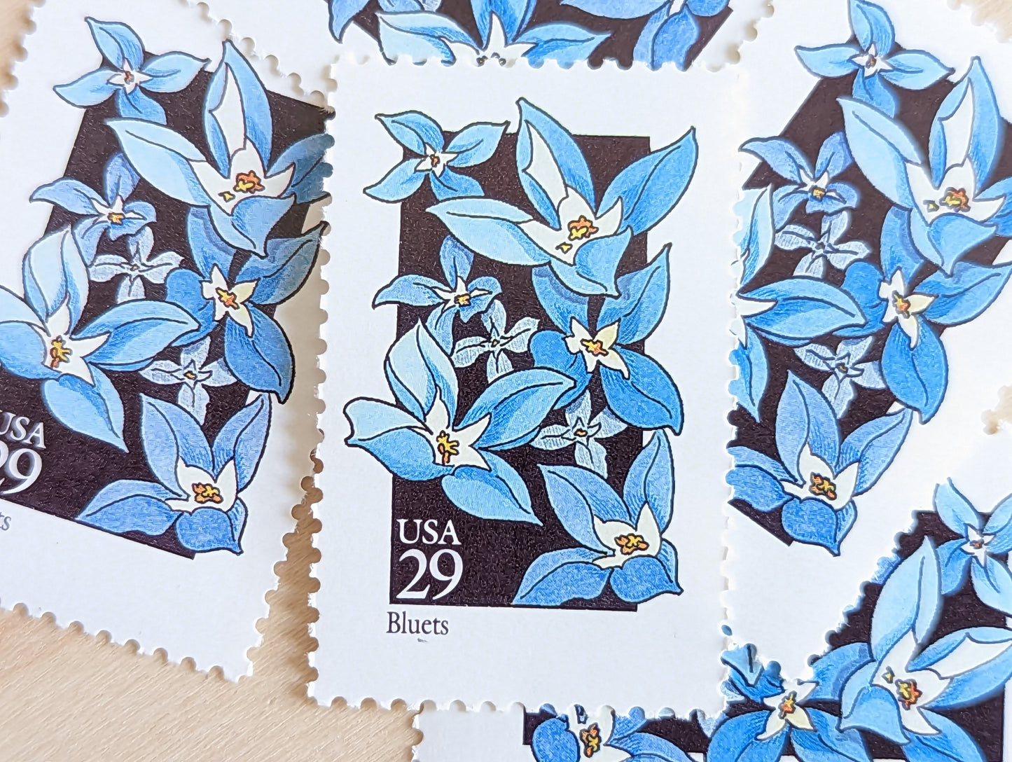 Set of 5 Bluets Wildflower Stamps, 29 cent stamps, 1992 Unused USPS Postage Stamp