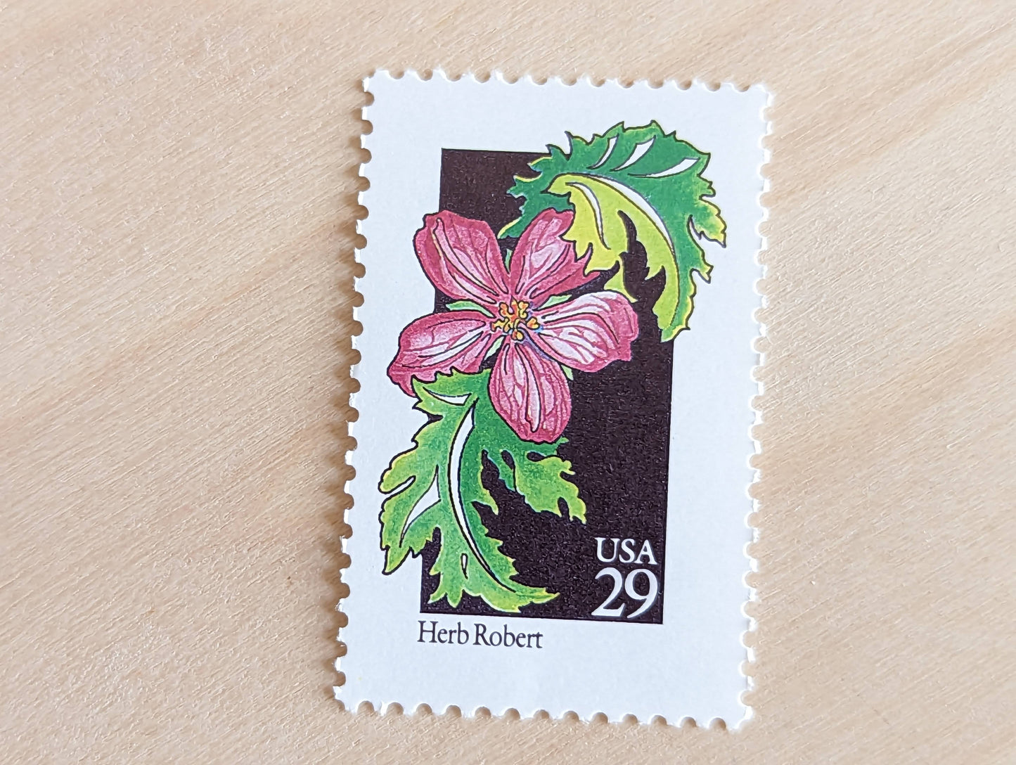 Set of 5 Herb Robert Wildflower Stamps, 29 cent stamps, 1992 Unused USPS Postage Stamp