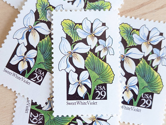 Set of 5 Sweet White Violet Wildflower Stamps, 29 cent stamps, 1992 Unused USPS Postage Stamp