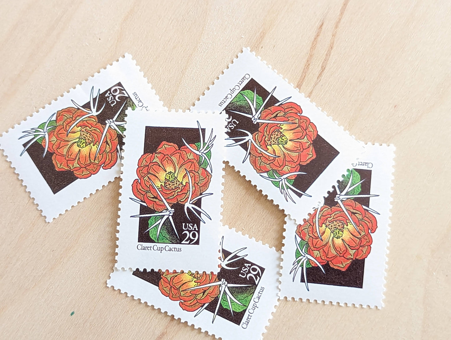 Set of 5 Claret Cup Cactus Wildflower Stamps, 29 cent stamps, 1992 Unused USPS Postage Stamp