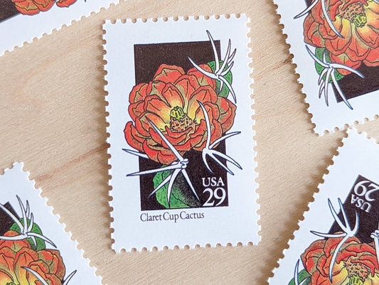 Set of 5 Claret Cup Cactus Wildflower Stamps, 29 cent stamps, 1992 Unused USPS Postage Stamp