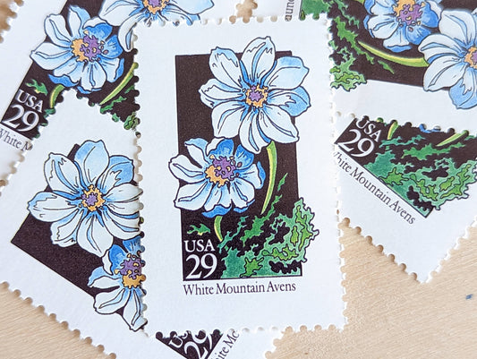 Set of 5 White Mountain Avens Wildflower Stamps, 29 cent stamps, 1992 Unused USPS Postage Stamp