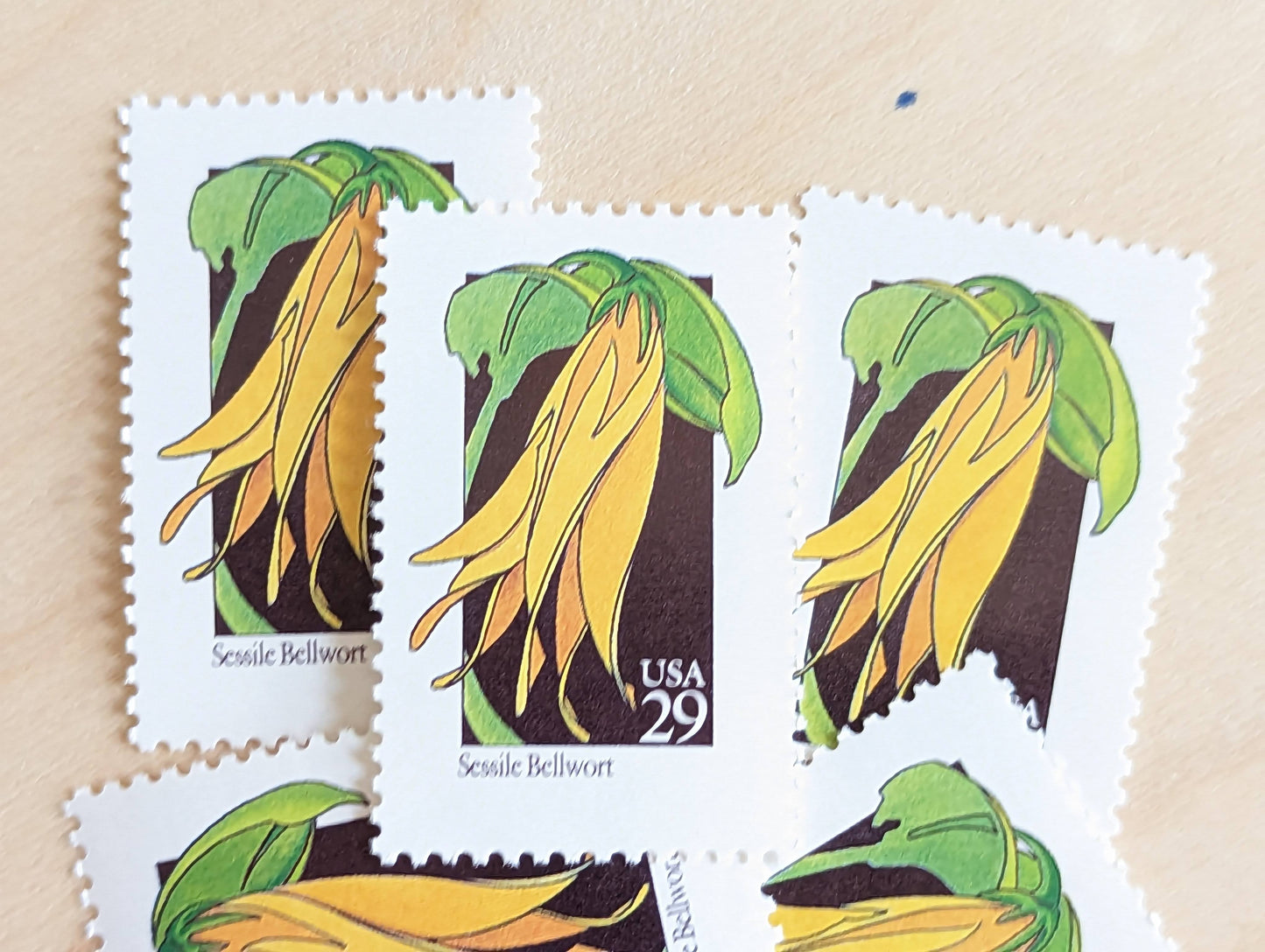 Set of 5 Sessile Bellwort Wildflower Stamps, 29 cent stamps, 1992 Unused USPS Postage Stamp