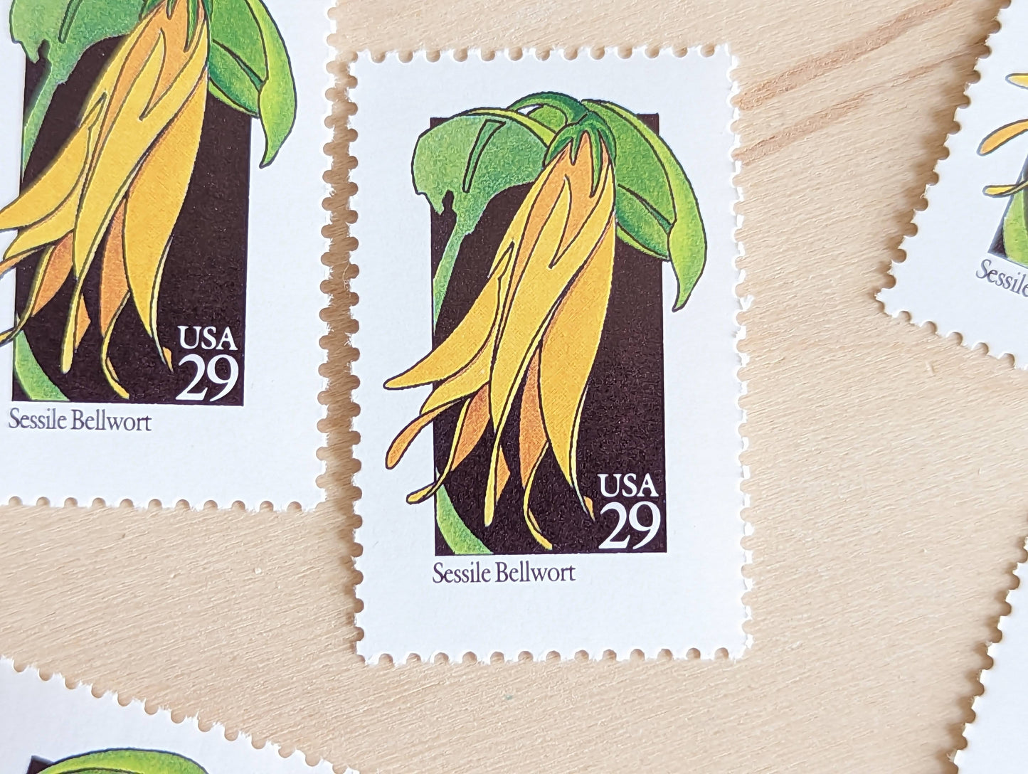 Set of 5 Sessile Bellwort Wildflower Stamps, 29 cent stamps, 1992 Unused USPS Postage Stamp