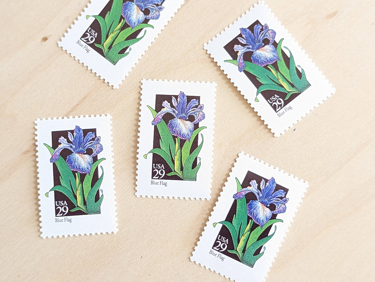 Set of 5 Blue Flag Wildflower Stamps, 29 cent stamps, 1992 Unused USPS Postage Stamp