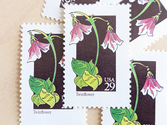 Set of 5 Twinflower Wildflower Stamps, 29 cent stamps, 1992 Unused USPS Postage Stamp