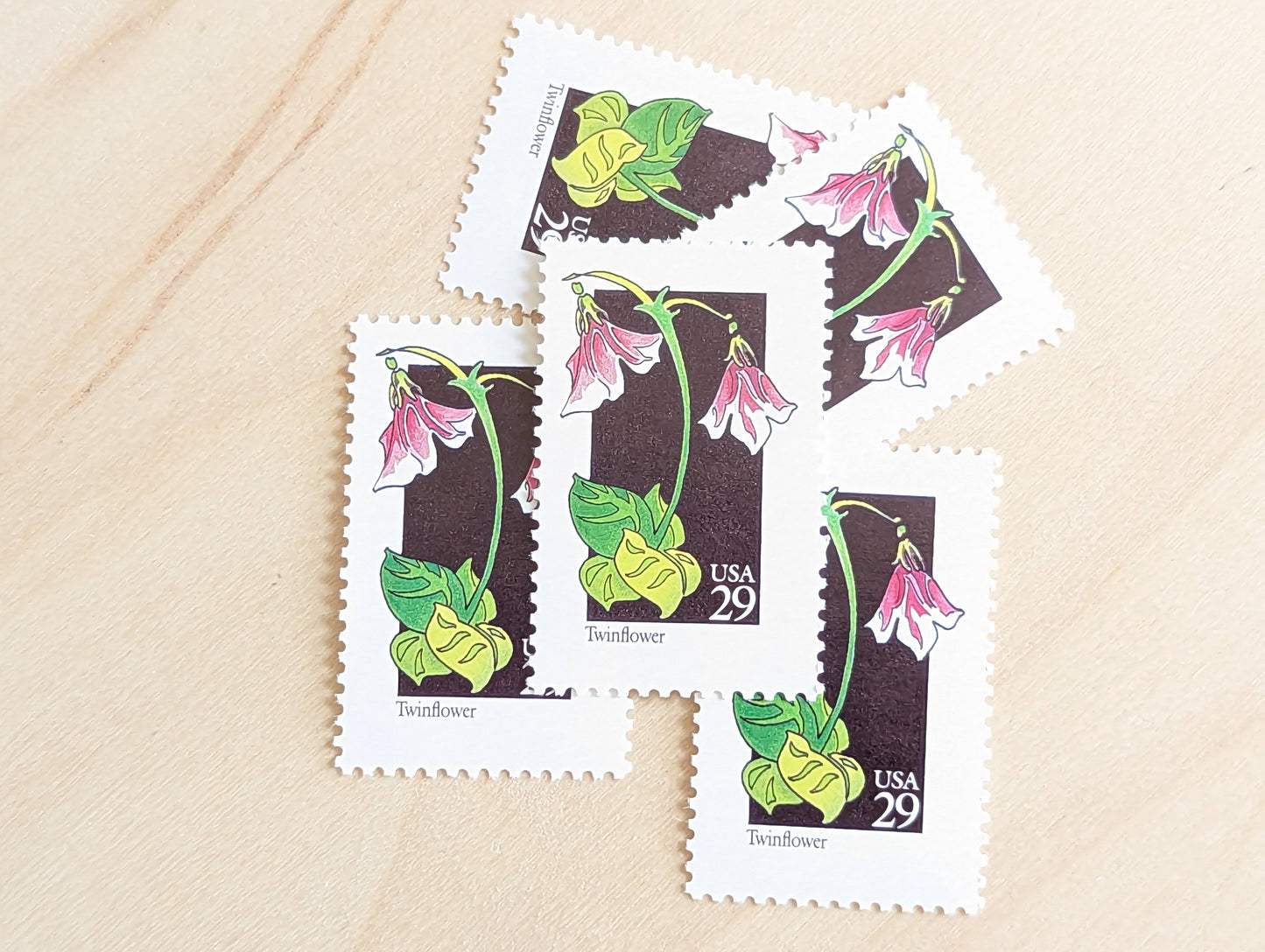 Set of 5 Twinflower Wildflower Stamps, 29 cent stamps, 1992 Unused USPS Postage Stamp