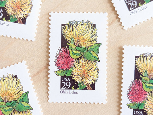 Set of 5 Ohi'a Lehua Wildflower Stamps, 29 cent stamps, 1992 Unused USPS Postage Stamp