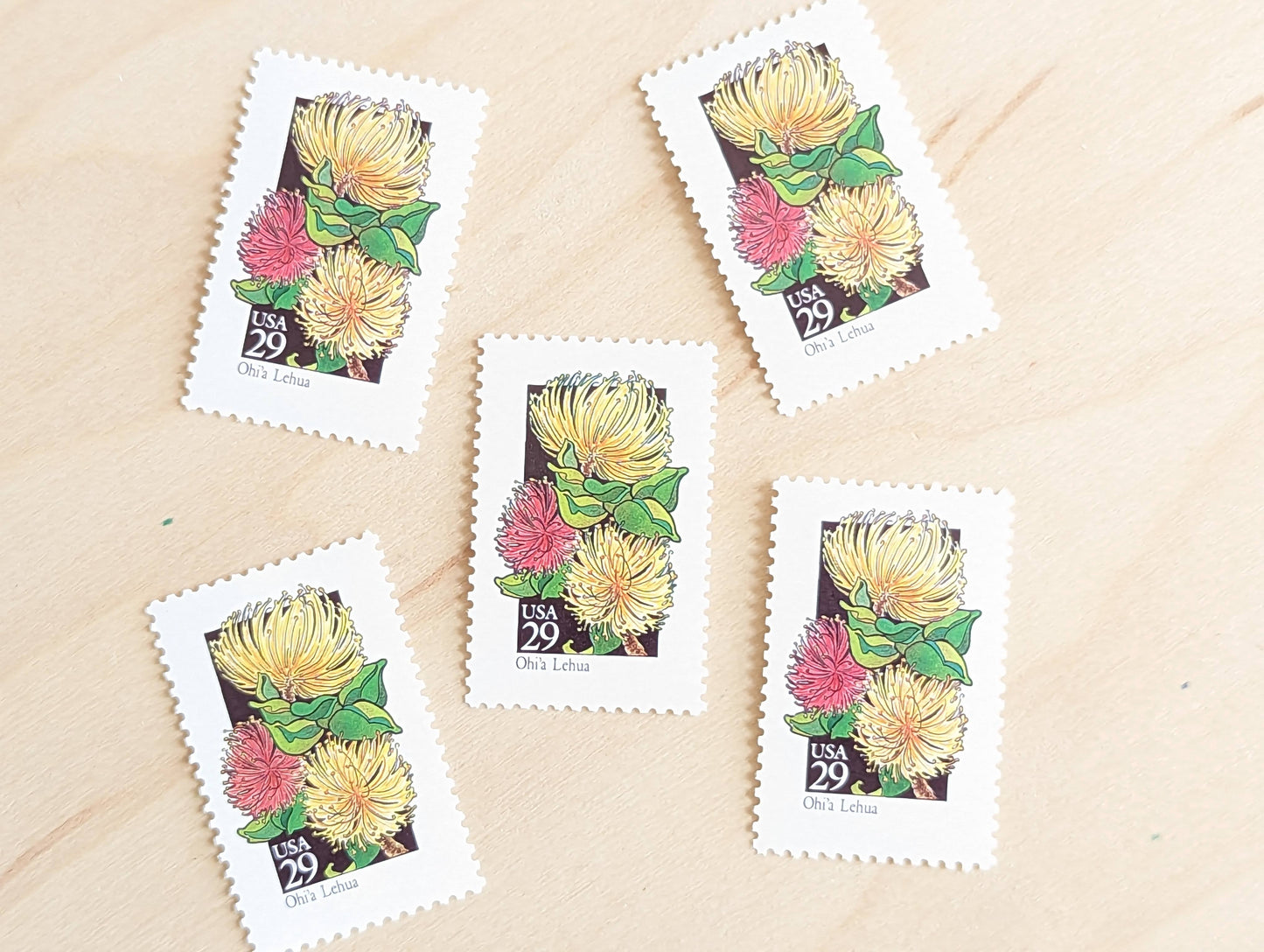 Set of 5 Ohi'a Lehua Wildflower Stamps, 29 cent stamps, 1992 Unused USPS Postage Stamp