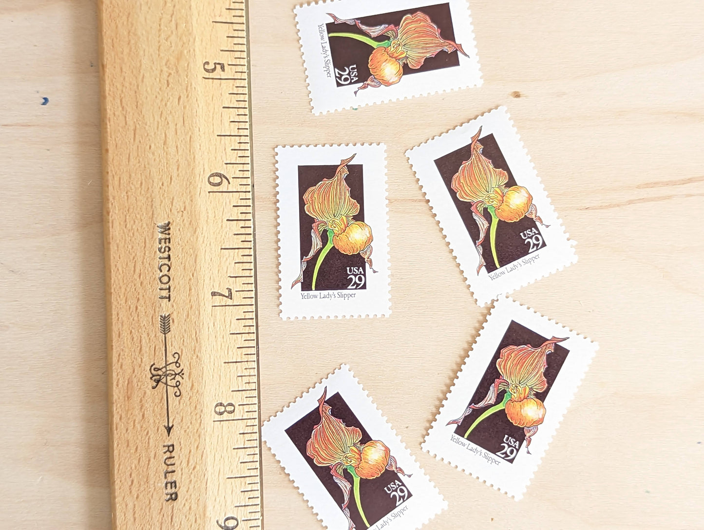 Set of 5 Yellow Lady's Slipper Wildflower Stamps, 29 cent stamps, 1992 Unused USPS Postage Stamps