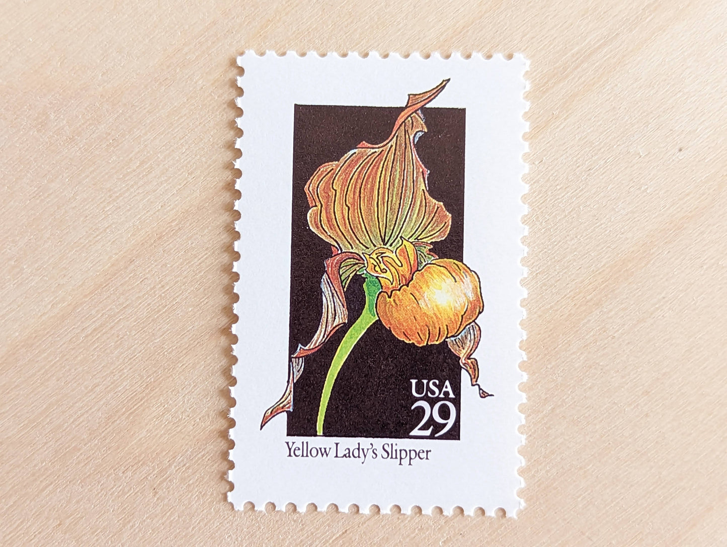 Set of 5 Yellow Lady's Slipper Wildflower Stamps, 29 cent stamps, 1992 Unused USPS Postage Stamps