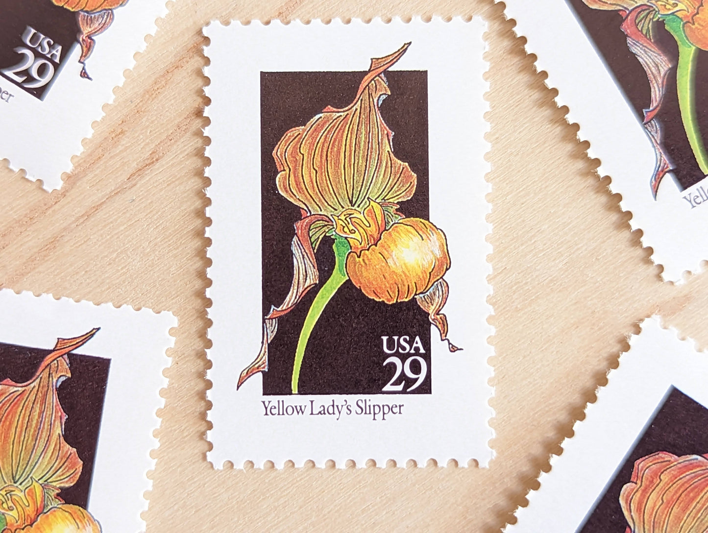 Set of 5 Yellow Lady's Slipper Wildflower Stamps, 29 cent stamps, 1992 Unused USPS Postage Stamps