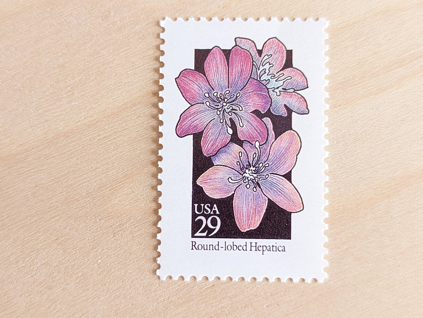 Set of 5 Round-Lobed Hepatica Wildflower Stamps, 29 cent stamps, 1992 Unused USPS Postage Stamps