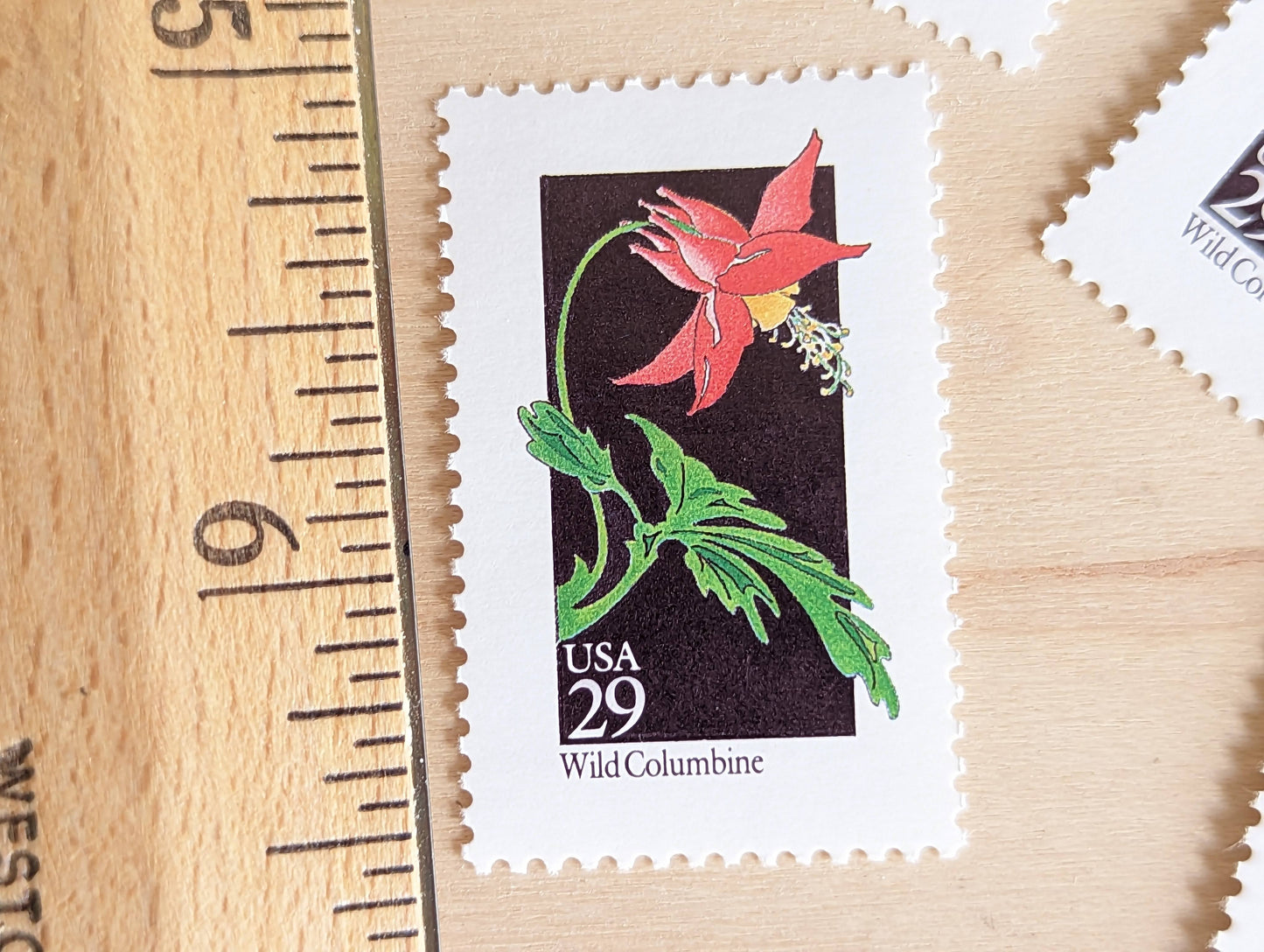 Set of 5 Wild Columbine Wildflower Stamps, 29 cent stamps, 1992 Unused USPS Postage Stamps