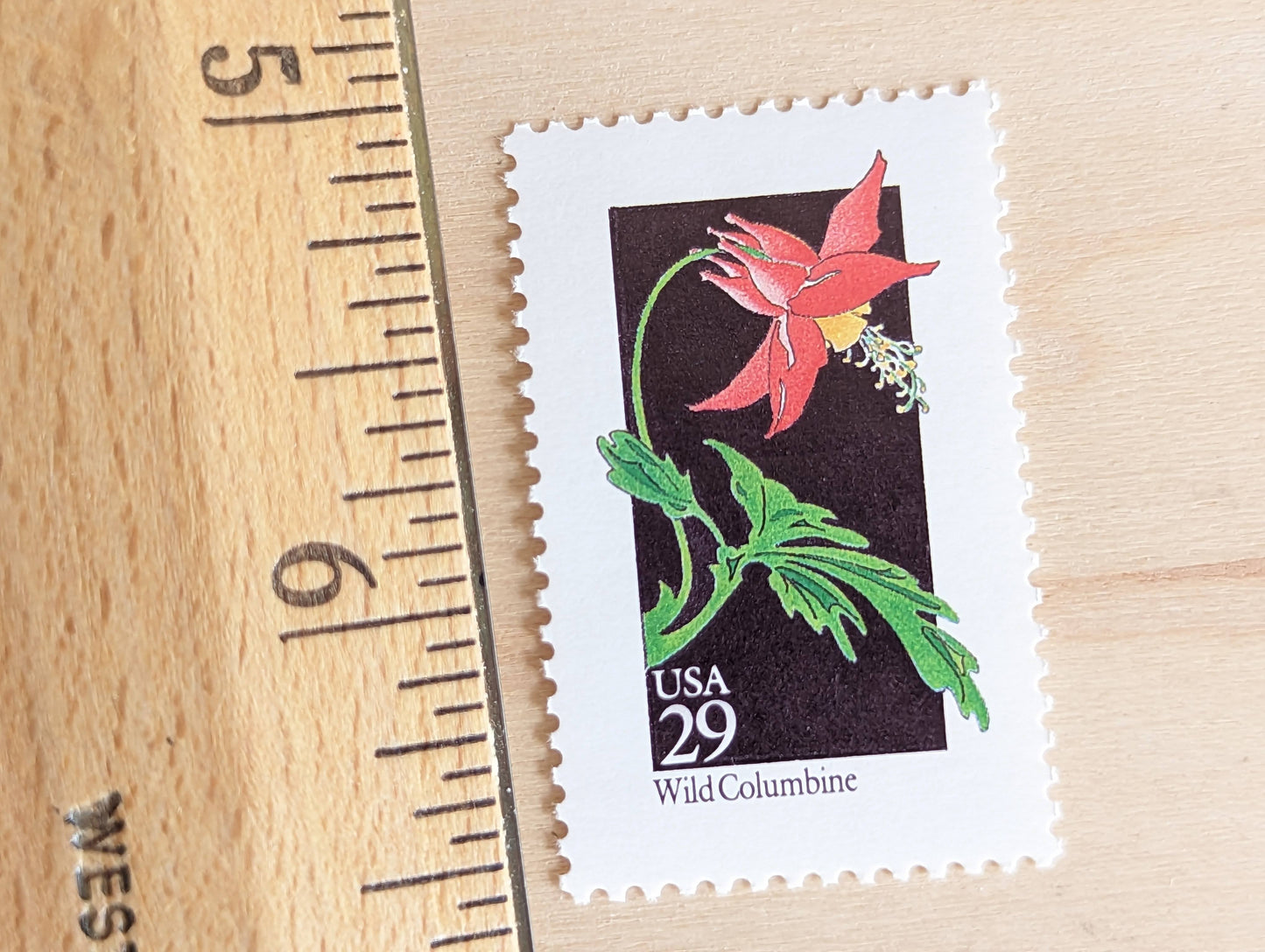 Set of 5 Wild Columbine Wildflower Stamps, 29 cent stamps, 1992 Unused USPS Postage Stamps