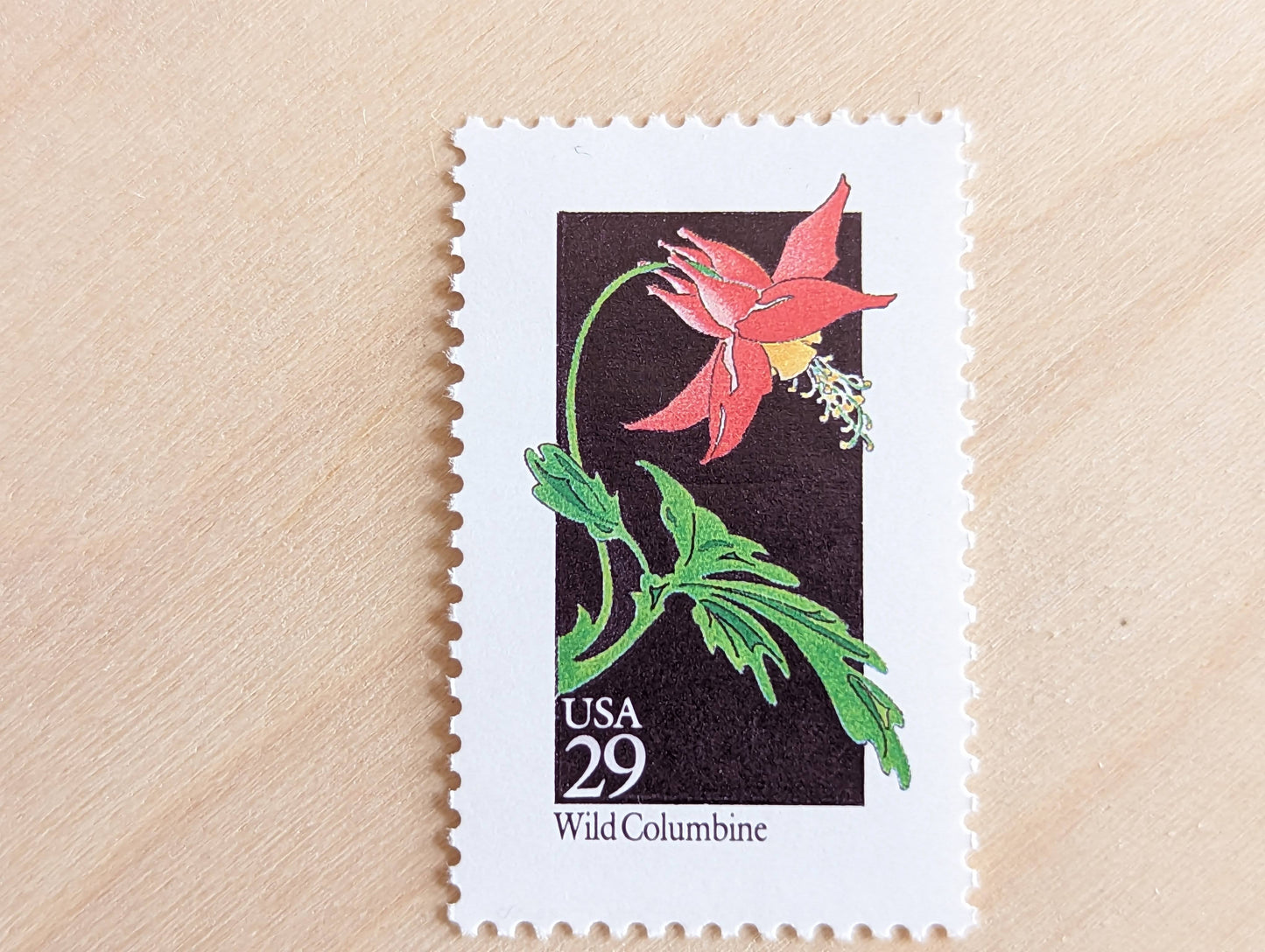 Set of 5 Wild Columbine Wildflower Stamps, 29 cent stamps, 1992 Unused USPS Postage Stamps