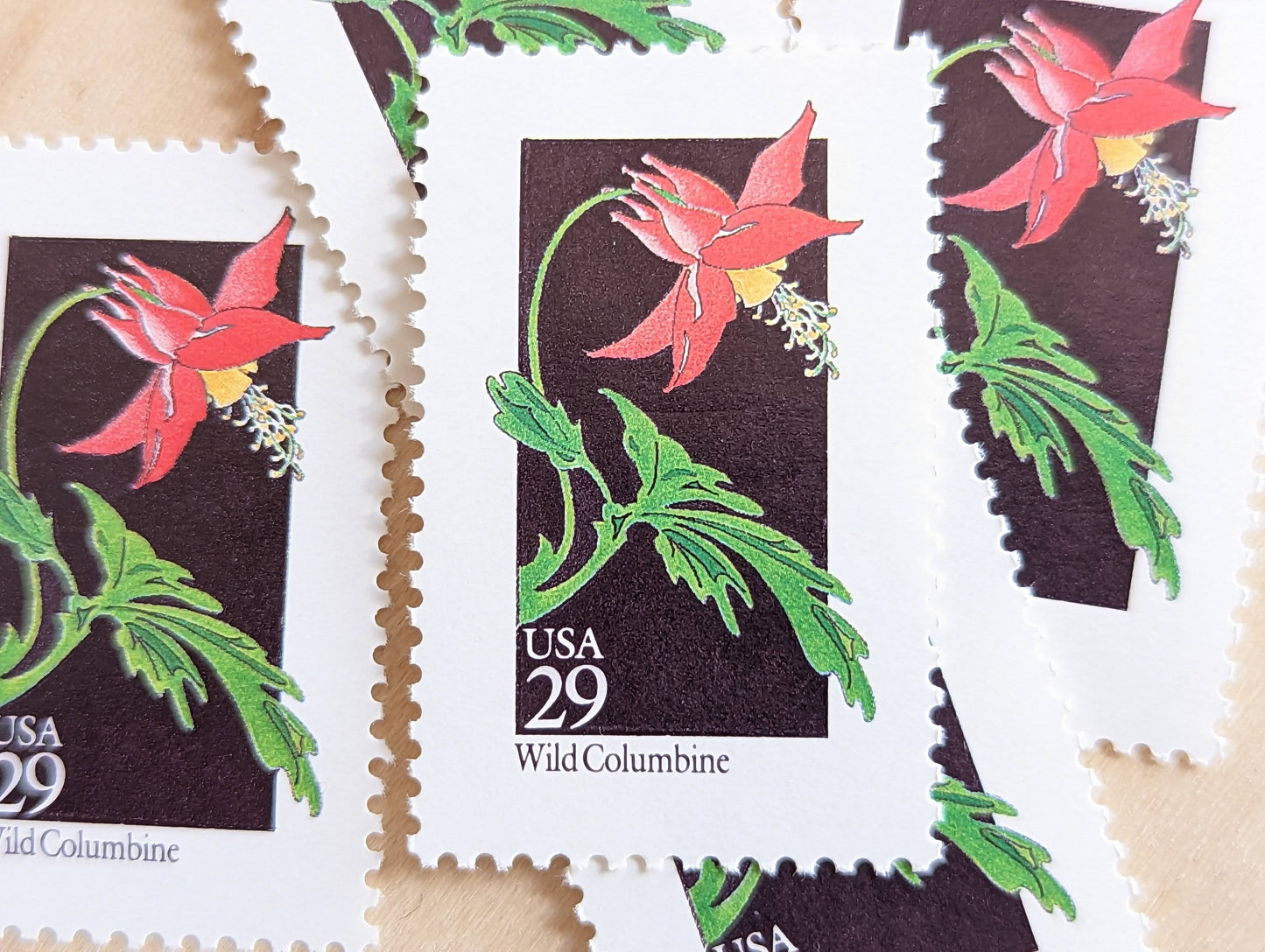 Set of 5 Wild Columbine Wildflower Stamps, 29 cent stamps, 1992 Unused USPS Postage Stamps