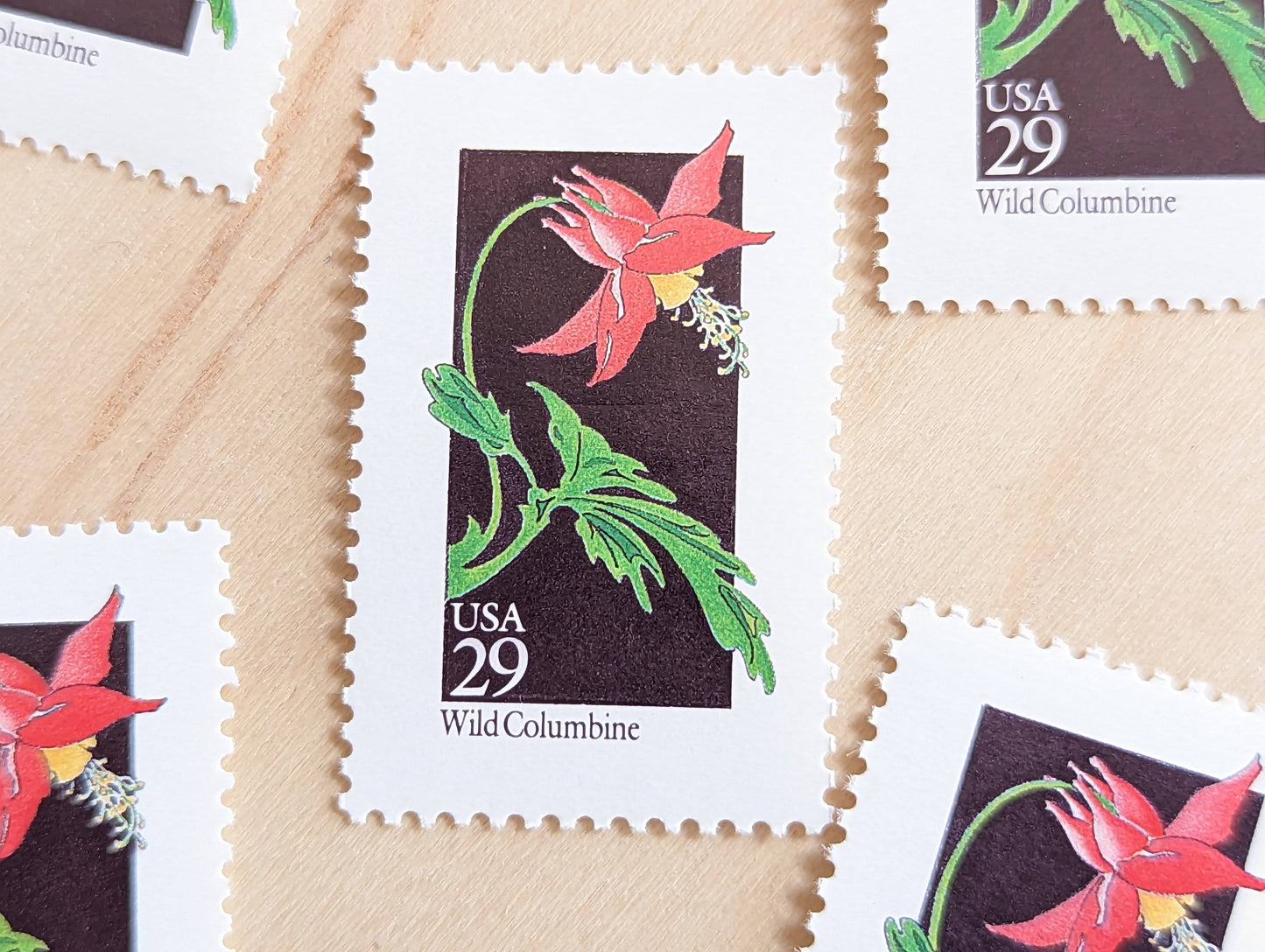 Set of 5 Wild Columbine Wildflower Stamps, 29 cent stamps, 1992 Unused USPS Postage Stamps