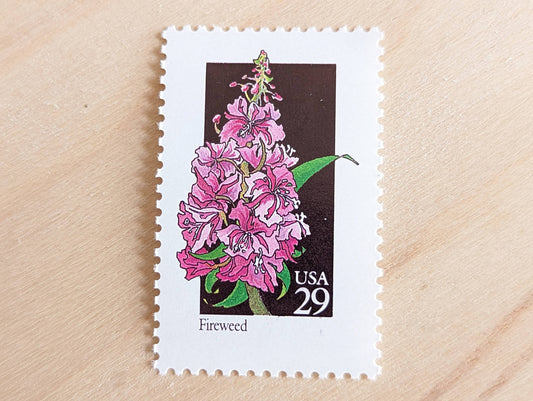 Set of 5 Fireweed Wildflower Stamps, 29 cent stamps, 1992 Unused USPS Postage Stamps