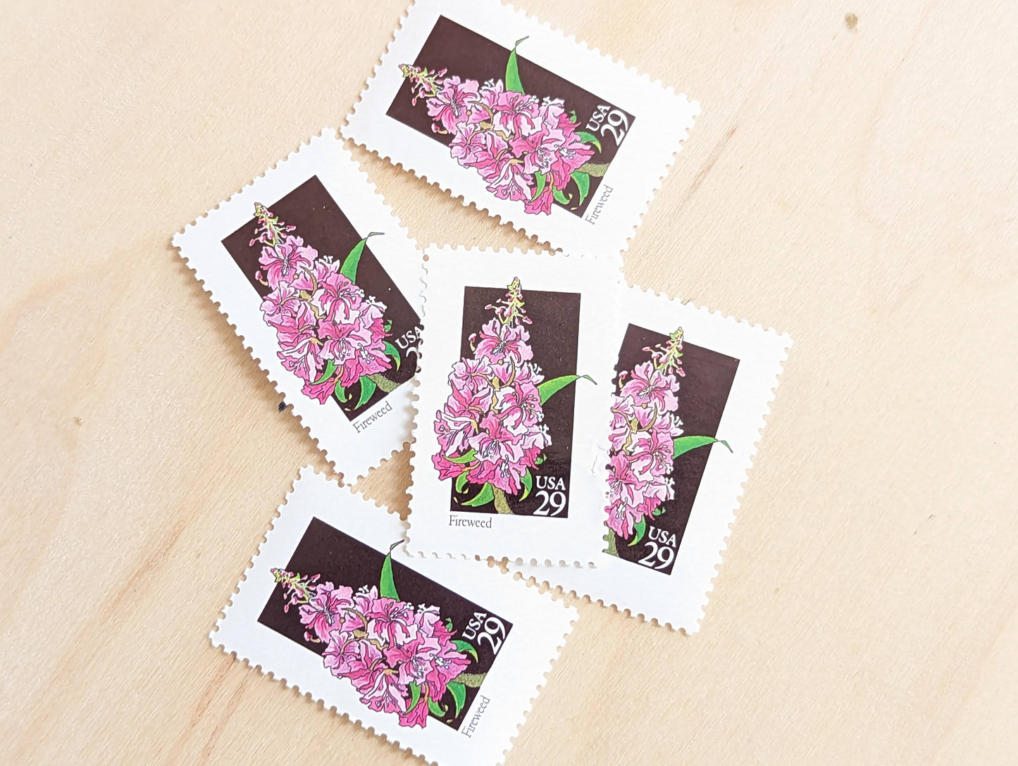 Set of 5 Fireweed Wildflower Stamps, 29 cent stamps, 1992 Unused USPS Postage Stamps