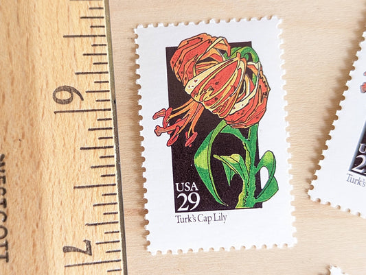 Set of 5 Turk's Cap Lily Wildflower Stamps, 29 cent stamps, 1992 Unused USPS Postage Stamps