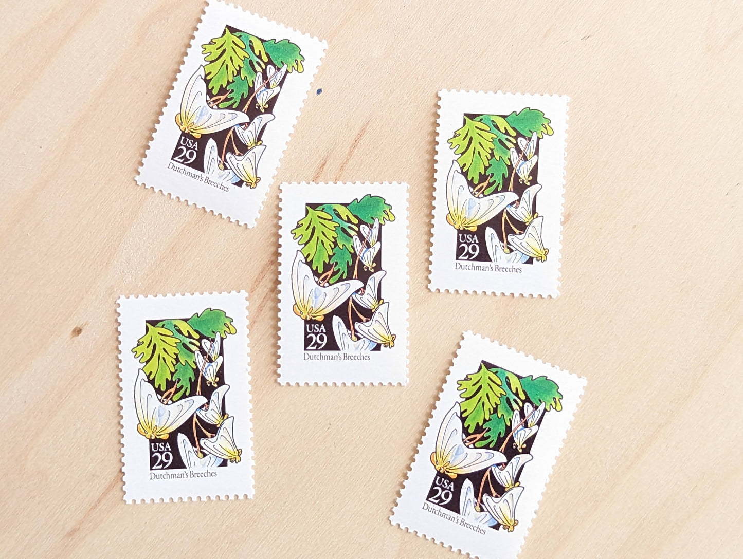 Set of 5 Dutchmen's Breeches Wildflower Stamps, 29 cent stamps, 1992 Unused USPS Postage Stamps