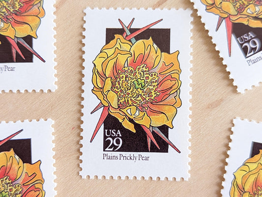 Set of 5 Plains Prickly Pear Wildflower Stamps, 29 cent stamps, 1992 Unused USPS Postage Stamps